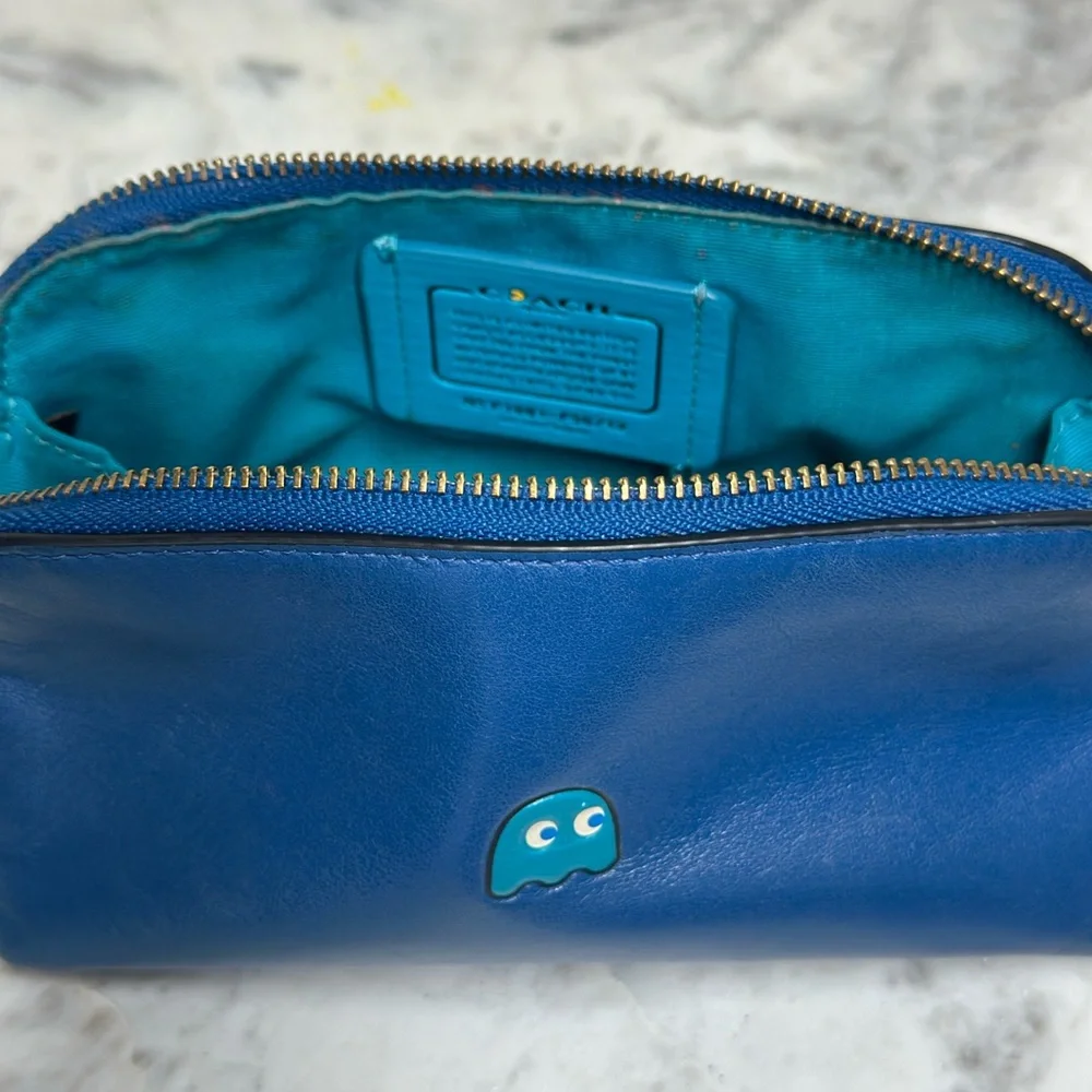 Coach Blue Leather Pouch with Ghost Detail - Picture 8 of 10